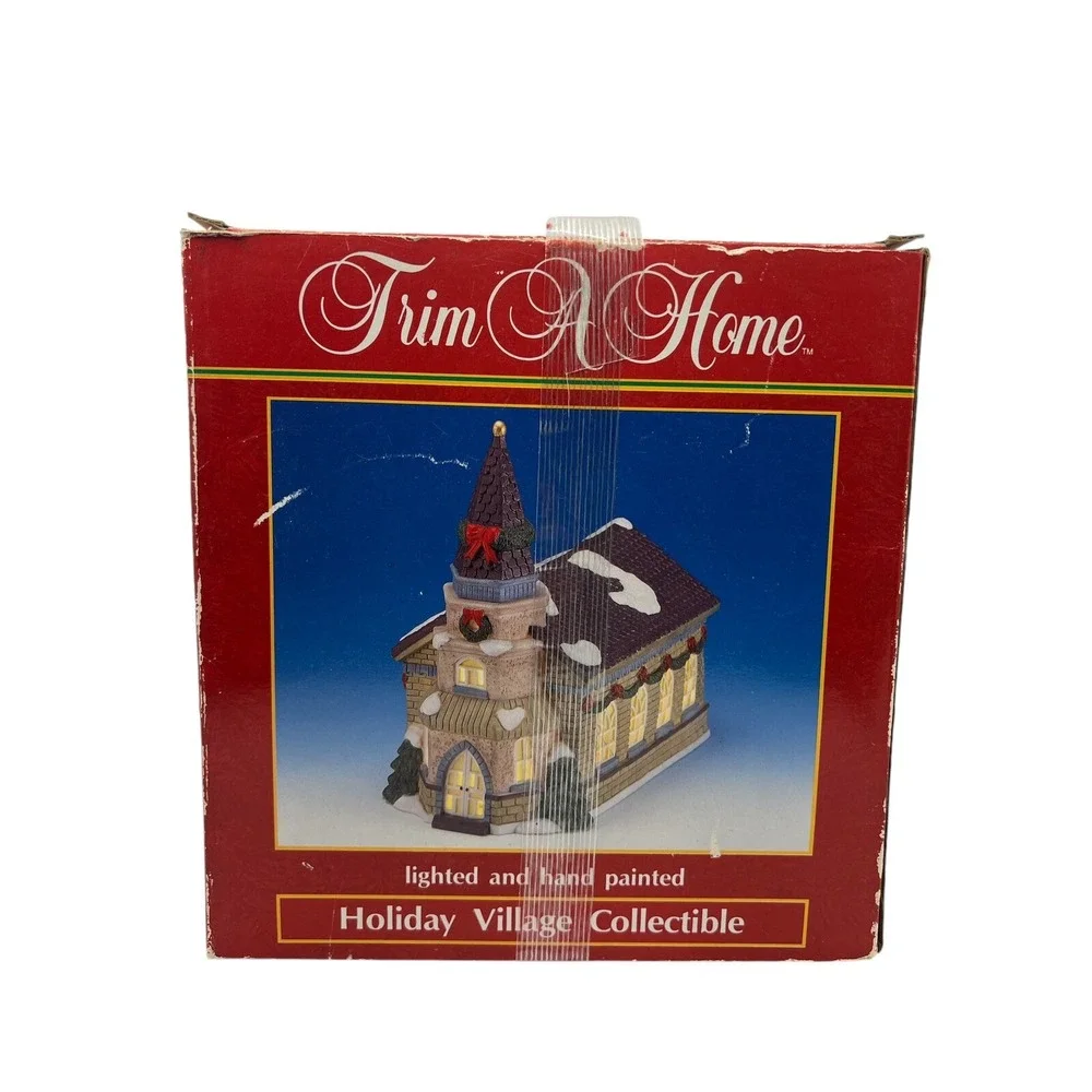Trim A Home Light Up Christmas‎ Village Porcelain Church Building Vintage w/ Box